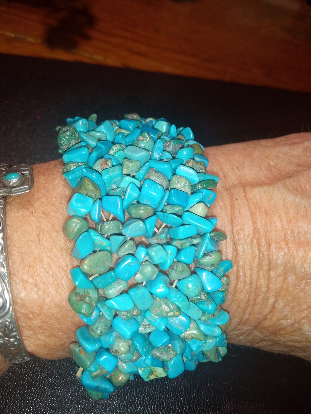 Turquoise Chip Stretch Bracelet - Blue Stone Beads Custom Made